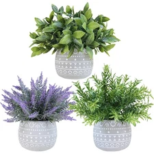 Winlyn Faux Potted Plants Set of 3 窶・Artificial Lavender Flower, Rosemary, Bo...