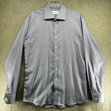 Eton Dress Shirt Mens 16 41 Blue Houndstooth Slim Fit Long Sleeve Cotton