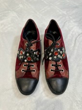 Gianna Meliani Womens Italian Designer Burgundy Suede Sporty Shoe EmbellishStrap