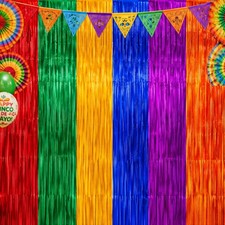 3.2x9.8 Ft Cinco De Mayo Metallic Foil Fringe Curtain Backdrop Mexican Fiesta