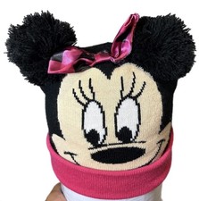 Disney Minnie Mouse Knit Bow Ear Flap Beanie Knit Big Face Girls Cartoon Hat
