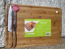 Core 3 Piece Carving Set: Lg. 20x14" Bamboo Board + 2 Carving Utensils