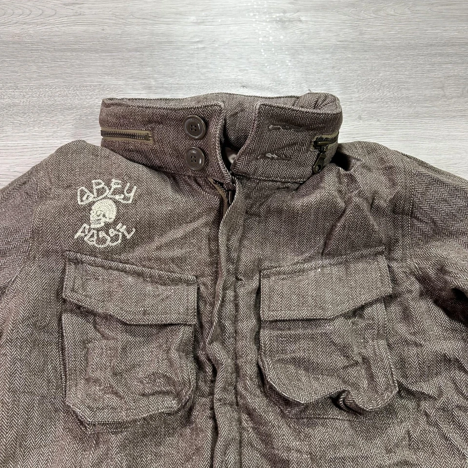 Куртка мужская маленькая коричневая в елочку с капюшоном полевая универсальная Obey Posse на молнии - Изображение 4 из 4