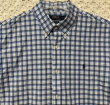 Polo Ralph Lauren Classic Fit Shirt Men XL 17.5 Blue Check Long Slv Button Down