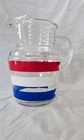 Vintage Americana Glass Pitcher Red White Blue Stripes Retro MCM USA 60s Anchor