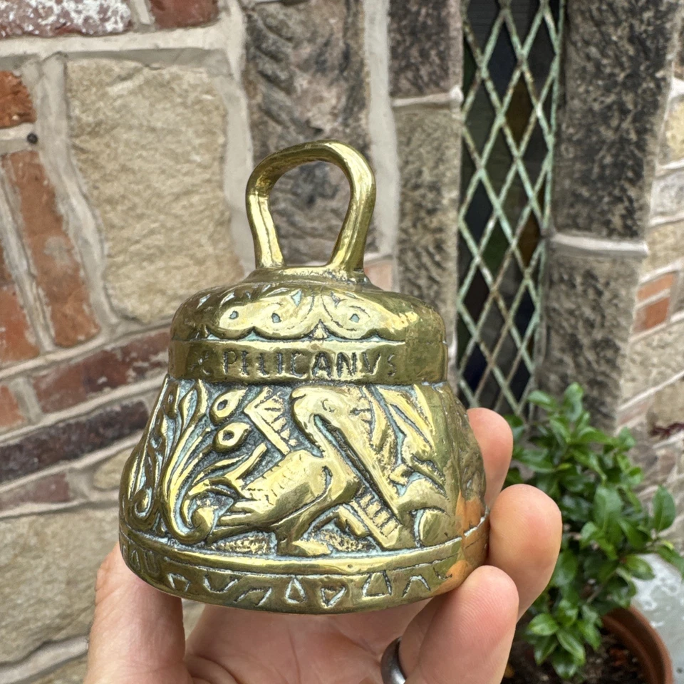 Brass Sanctuary Alter/Prayer Bell Pelicans Leo  England Catholic Vintage Church  - Image 3 of 4