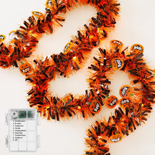 Halloween Decorations Tinsel Garland with Orange Pumpkin Fairy Lights 6.6Ft, Shi