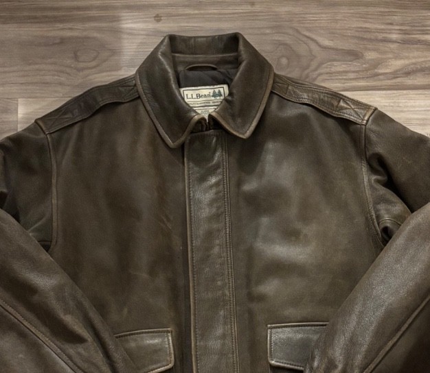 LL Bean Leather Bomber Jacket Brown Men Size XL Goatskin Regular