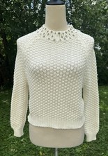 DKNY Jeans Women's Crystal Embellished Raglan Sleeve Sweater White XS NEW W/TAGS