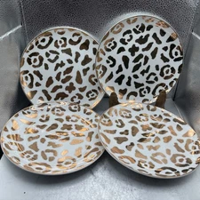 PIER 1 Gold Leopard Print Porcelain Salad Plate 8” Set Of 4
