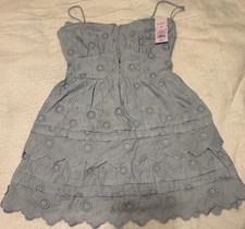 Wild Fable Light Blue Embroidered Floral Mini Sundress XS-S strappy Ruffle