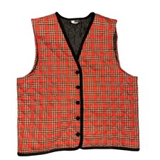 Vintage Tartan Plaid Velvet Trim Quilted Preppy Cabincore Medium Holiday Vest