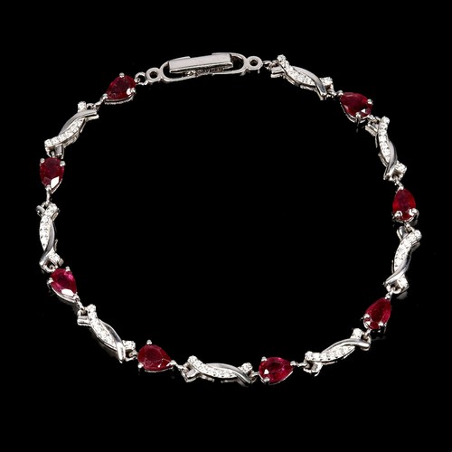 925 Sterling Silber Armband Birne Rubin 6x4 mm Natürlicher Edelstein Schmuck 7,5 Zoll