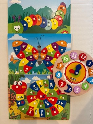 Creative Kids Wooden Knob Puzzles: Butterfly, Snake, Caterpillar & Clock Puzzles