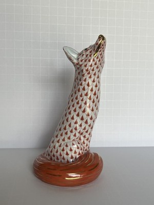 VINTAGE HEREND  FOX FIGURINE RUST FISHNET #15302 GOLD GILT 6 3/4'' 24K SIGNED