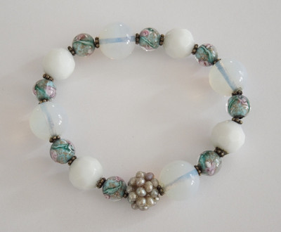 Vintage Armband echte Perlen Glasperlen Lampwork Opalglas 32,4 g/ca.18 cm