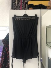 F&F Size M 10-12 Black Bead Embellished Drawstring Waist & Leg Cotton Playsuit