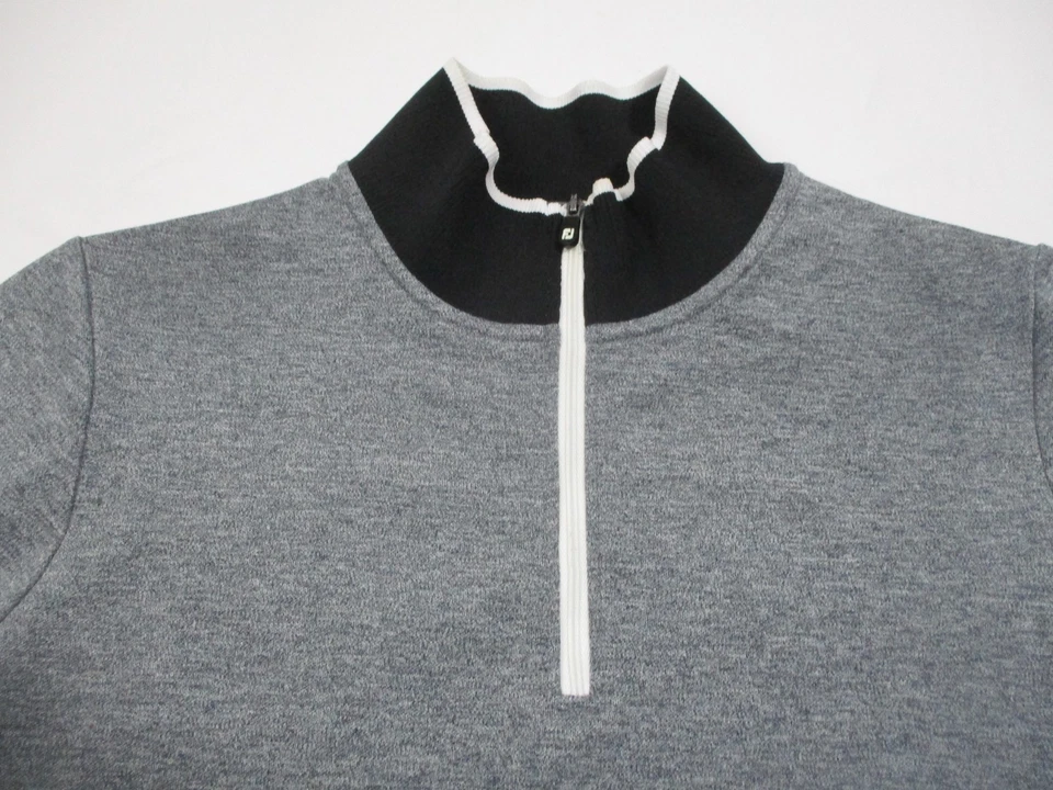 Chaqueta FootJoy Mujer Pequeña Top 1/4 Cremallera Pullover Golf Gris Negro Manga Larga Foto 2 de 4