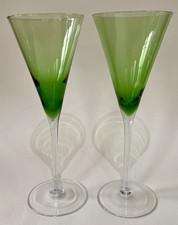 2 Elegant Hand Blown Two Tone Retro  Fluted Wine-Cocktail-Martini  Glasses 8.5”