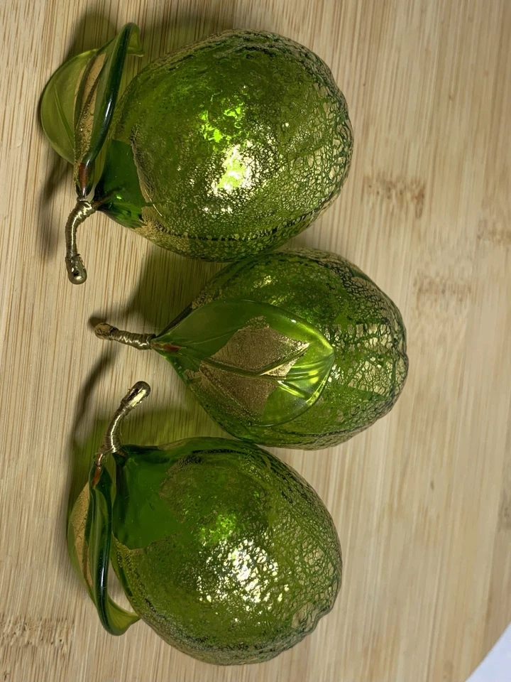 Estatueta Murano Itália arte vidro soprado à mão limão com manchas douradas (conjunto de 3) - Imagem 4 de 4