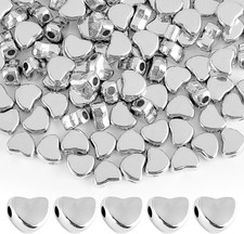 200 Pcs Silver Heart Beads for Bracelets, Necklace, Earring Accessories, Handmad