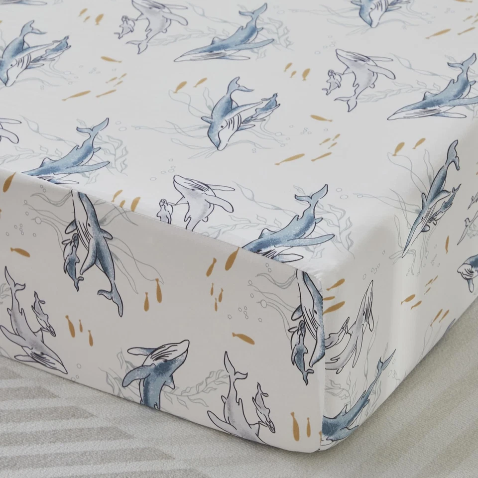 Juego de cama de cuna para niños y niñas Ocean Whale Family Baby 6 piezas elástico... Foto 4 de 4