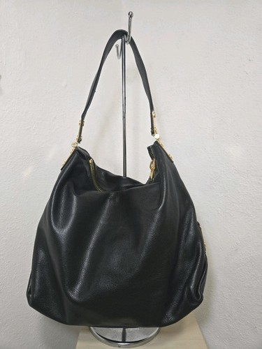 Tom Ford Black Pebbled Leather Large Hobo Shoulder Bag Gold Hardware