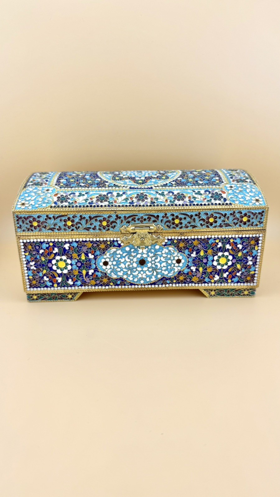 Large Vintage Imperial Revival 875 Silver Enamel Jewelry Box Kubachi Casket