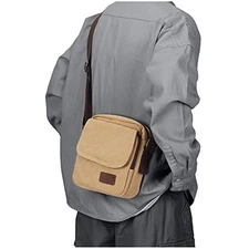 Small Crossbody Bag for Men,Canvas Messenger Shoulder Bags A1-845-khaki(large）