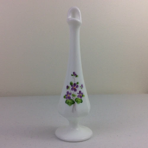 Fenton Art Glass Hand Painted Floral Vase Signed By Linda McMullen