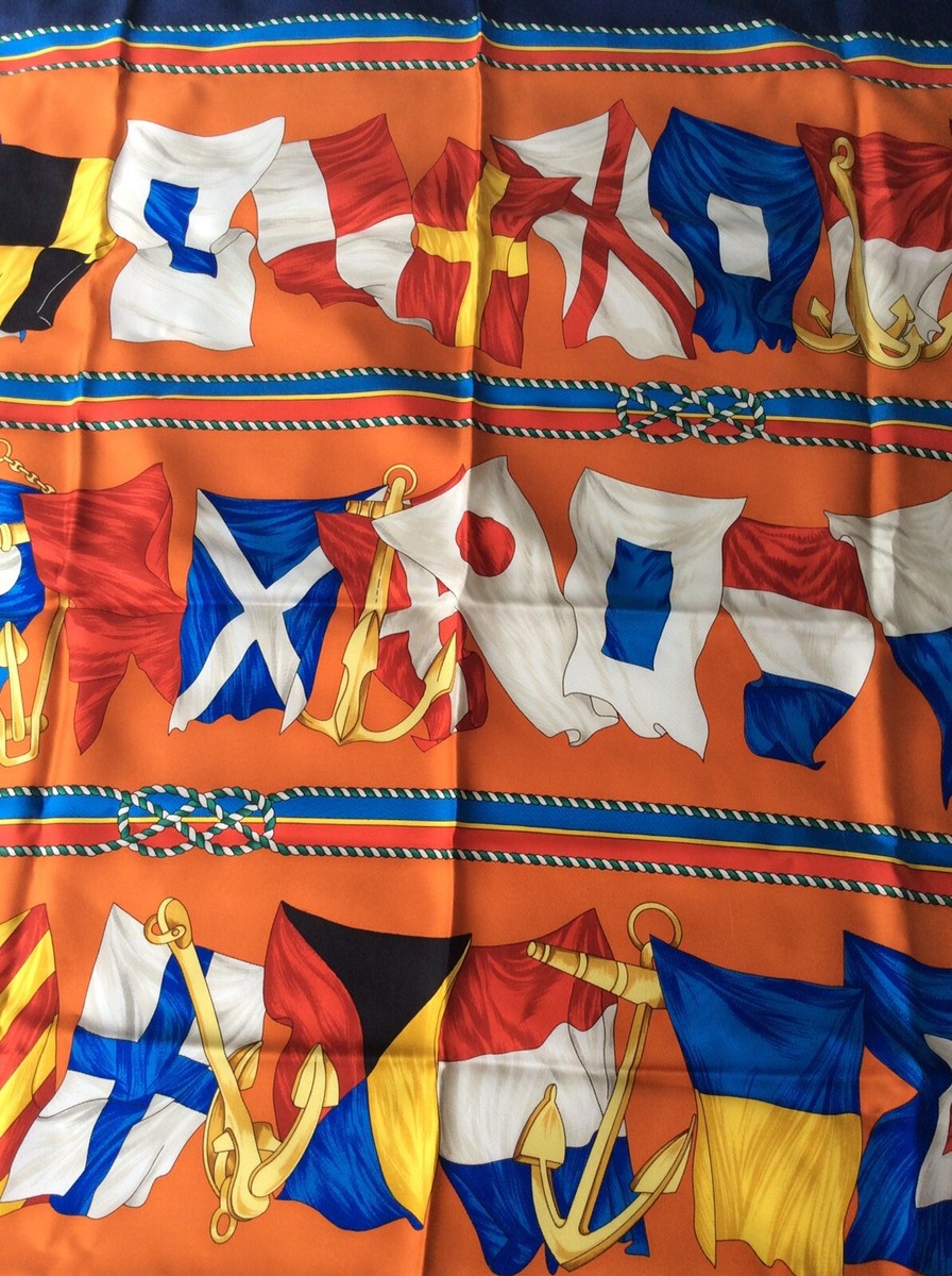 Vintage GUCCI Orange Navy International Country Flags Scarf