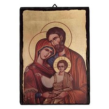 Lupia - Quadro SACRA FAMIGLIA Icona su tavola Legno MASSELLO con foglia Oro