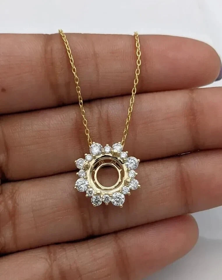 2Ct Round Cut Simulated Semi Mount Women's Pendant with 14k Yellow Gold Plated - Image 4 of 4