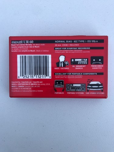 Maxell UR 60 Min Low Noise/High Output Type I Audio Cassette Tapes Sealed 2 pack - Picture 3 of 3