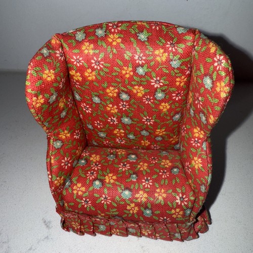 Divano, 2 sedie e pouf imbottito floreale casa delle bambole vintage in miniatura. - Foto 2 di 4
