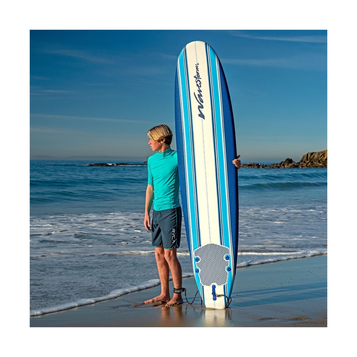 Wavestorm 8ft Classic Longboard Surfboard Blue Stripes | eBay
