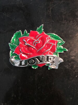 Handcrafted Metal Silver Enamel Rose Flower Belt Buckle | eBay display picture 2