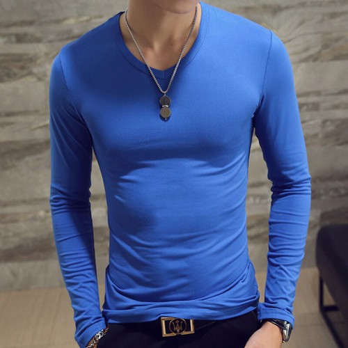 Mens Long Sleeve T-Shirt Comfortable Slim Fit Cotton Tee Plain V Neck Basic Top - Picture 11 of 20