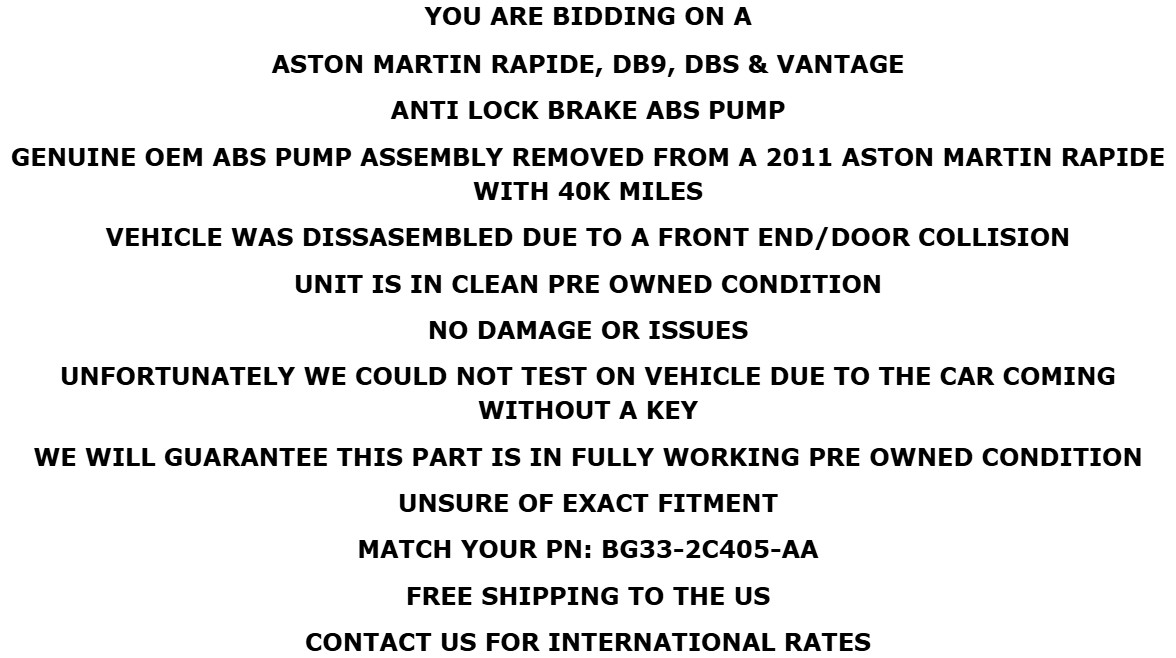 Aston Martin Rapide Vantage DB9 DBS ABS Pump 40K Mi OEM W/Warranty BG33-2C405-AA