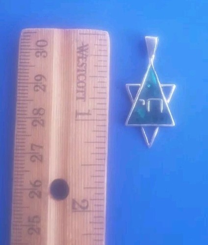Colgante Estrella de David Vintage Plata de Ley 925 con Piedra Verde/Azul - Imagen 4 de 4