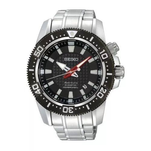 SEIKO SPORTURA SKA511P1 Kinetic Diver s Silver Black Date 5M62 Stainless Steel