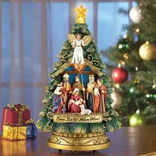 Lighted Musical Plays "SILENT NIGHT" Nativity Scene Christmas Tree Tabletop