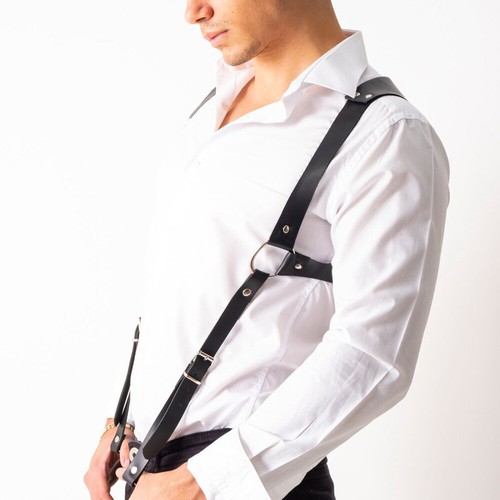 Faux Leather Suspenders Braces Shoulder Strap Belt Adjustable Harness for Men - Bild 15 von 26