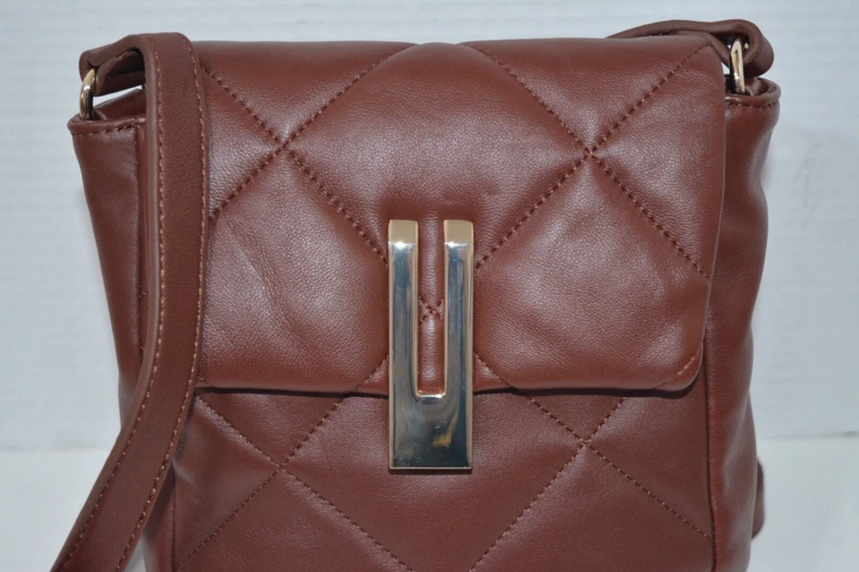 Vince Camuto Bandolera Lunada Cuero Acolchado Bolso de Hombro Cartera Marrón Rojizo Foto 2 de 4