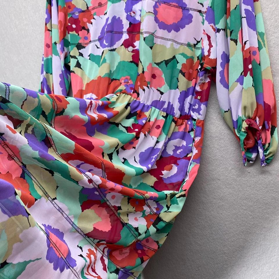 Vestido Vintage Albert Nipon Feminino 6 Floral Transparente Leve Fabricado nos EUA União - Imagem 4 de 4