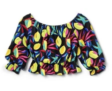 Tabitha Brown x Target Women's Lemon Print Bardot Top - Black NWT Extra Small Xs