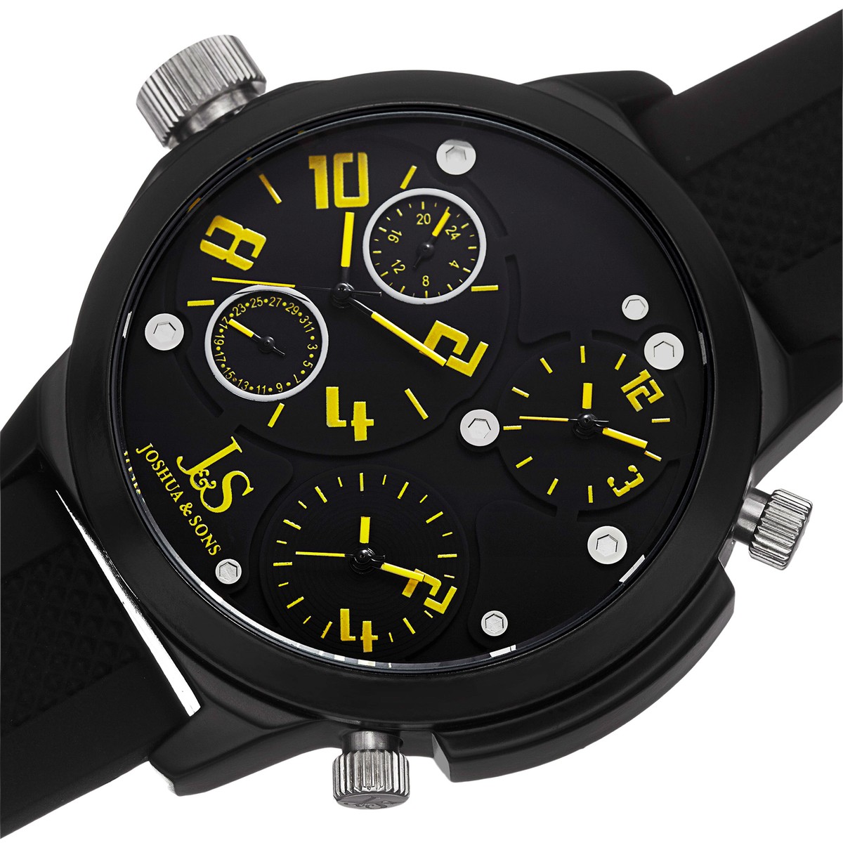 Men's Joshua Sons JS-40-YL Triple Time Zone Military Time Date Quartz  Watch