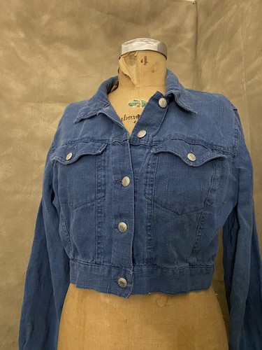 Vintage Gap Blue Beachy Soft LINEN “Denim” JEAN JACKET Y2K Cropped Pockets L - Picture 2 of 8