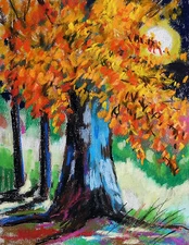 ORIGINAL Fall Landscape Pastel Painting JMW art John Williams Expressionism