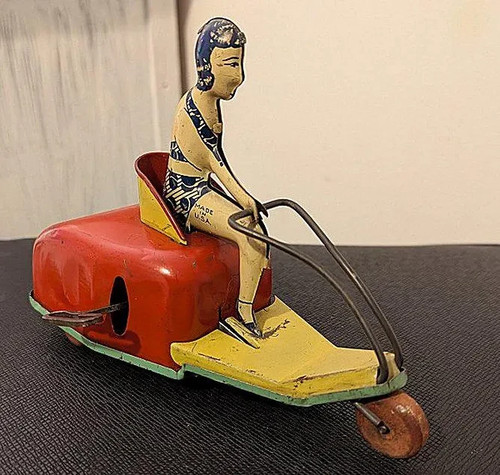 1937 BATHING BEAUTY on Scooter wind-up, by Buffalo Toy Co SCARCE and working